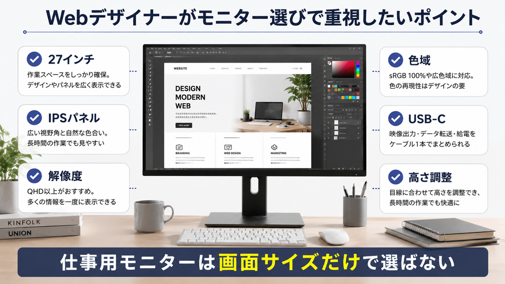 Webデザイナーがモニター選びで重視したいポイント
