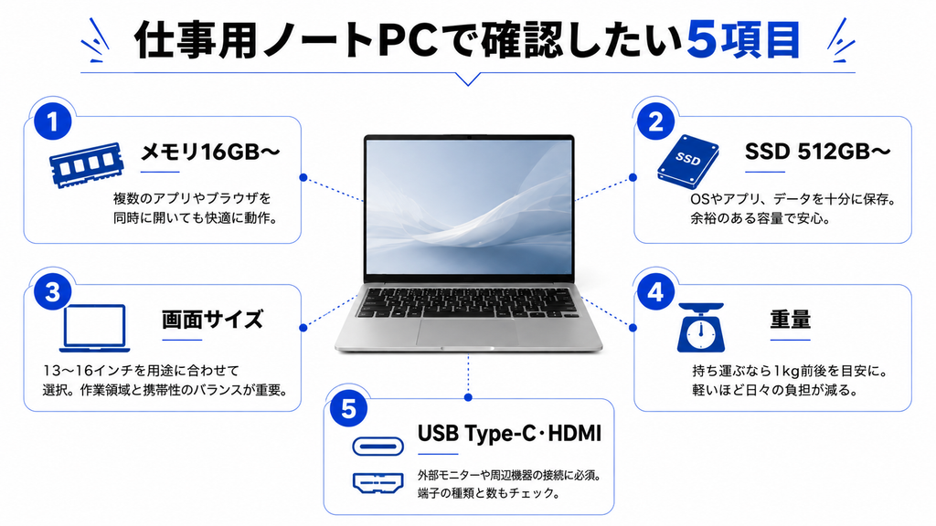 仕事用ノートPCで確認したい５項目