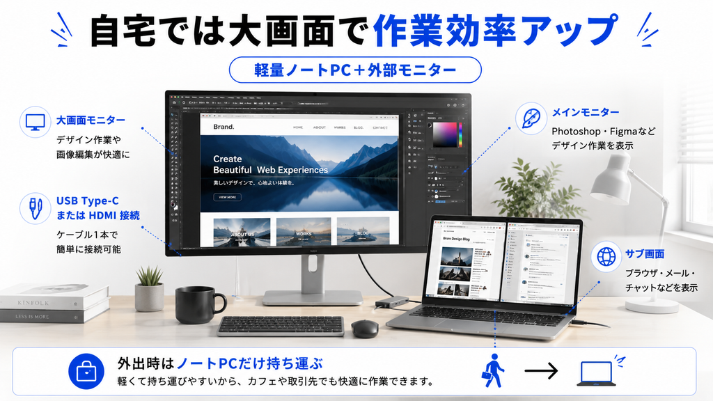 自宅では大画面で作業効率アップ
