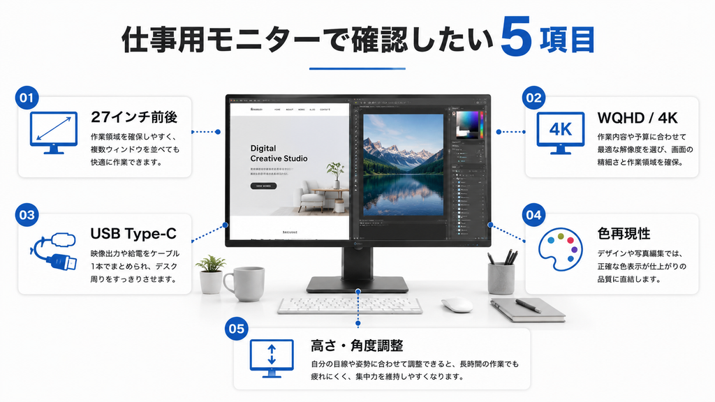 仕事用モニターで確認したい５項目